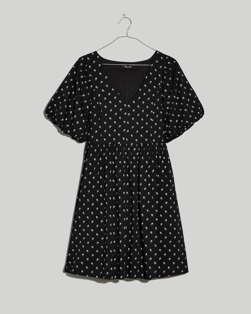 Front of a size 3X Puff Sleeve Mini Dress in True Black by Madewell. | dia_product_style_image_id:324397
